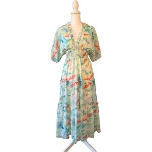 STORIA Southern Skies Watercolor Midi Dress‎ Size Small